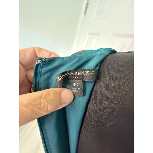 Banana Republic Green Floral Dress Stretch Elegant Women 10 Office Wedding Guest - Picture 10 of 11